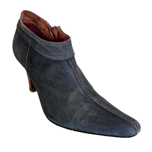 ZARA • Elegant Dark Blue Distressed Jean Material Ankle Booties Boot Shoes - Picture 9 of 13